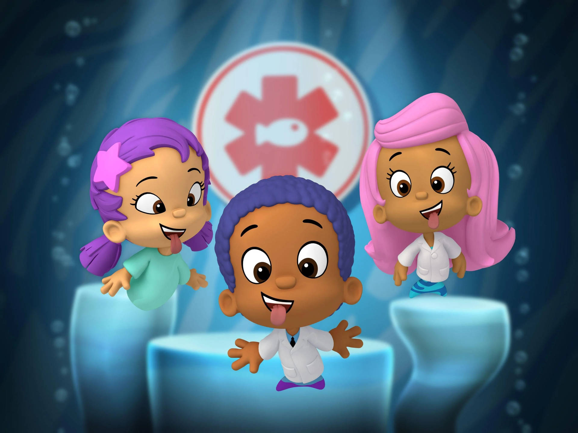 Bubble Guppies Characters Sticking Out Tongues Background