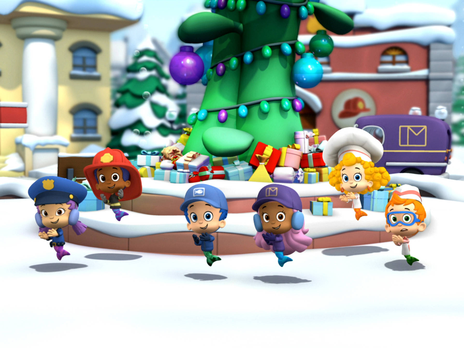 Bubble Guppies Happy Holidays Christmas Background