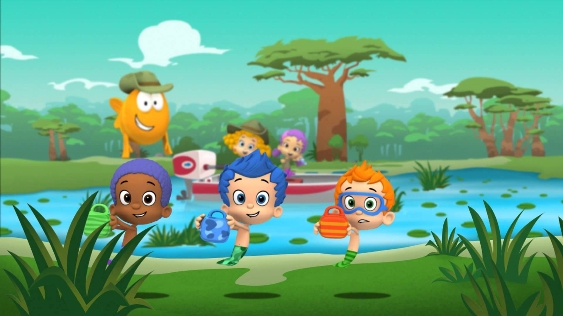 Bubble Guppies Lunch Time At Pond Background