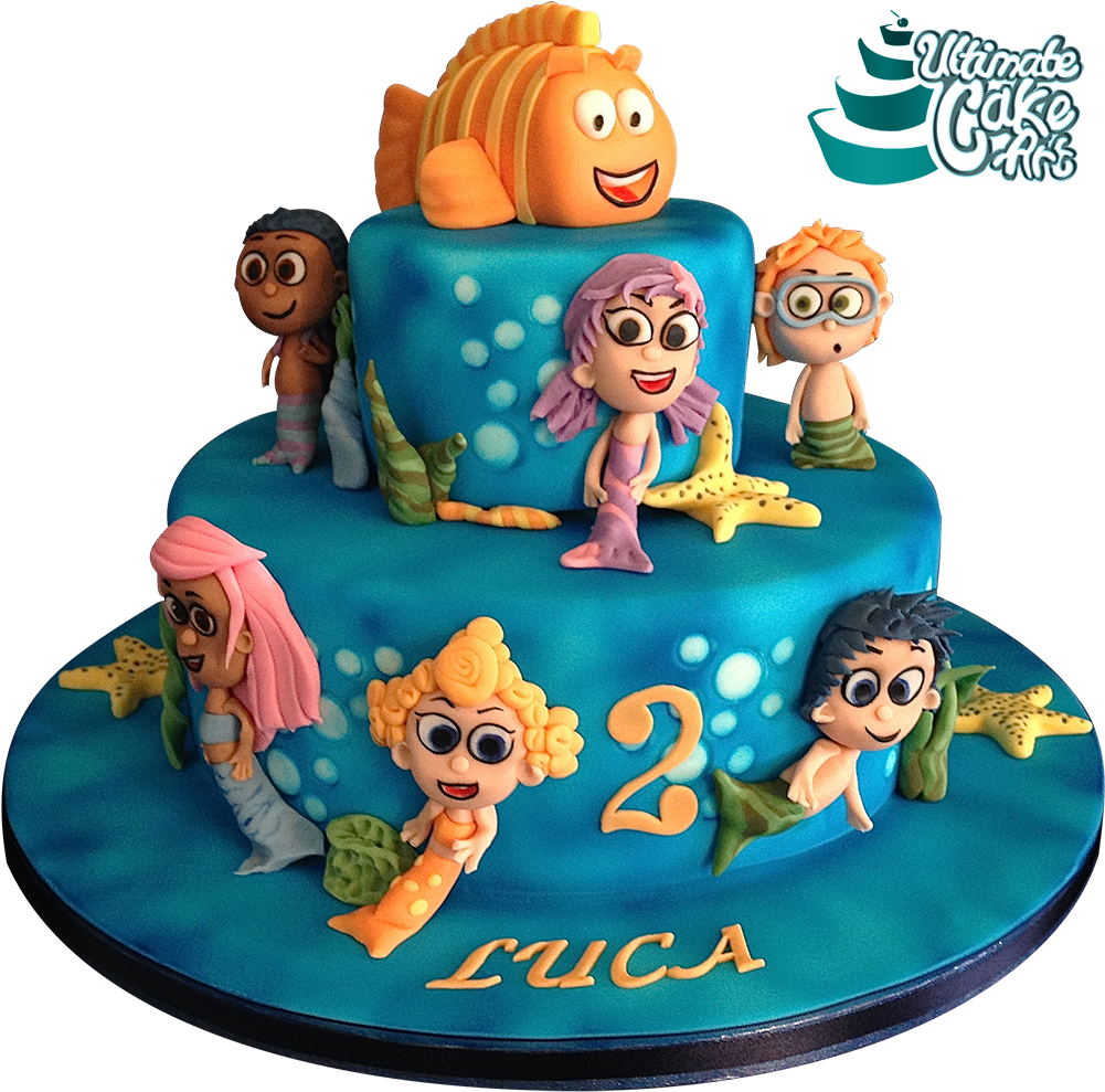 Bubble Guppies Themed Birthday Cake PNG