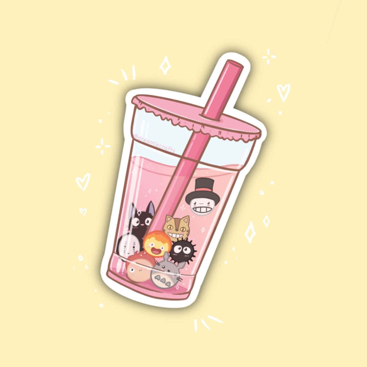 A Sticker With A Cup And A Straw Wallpaper