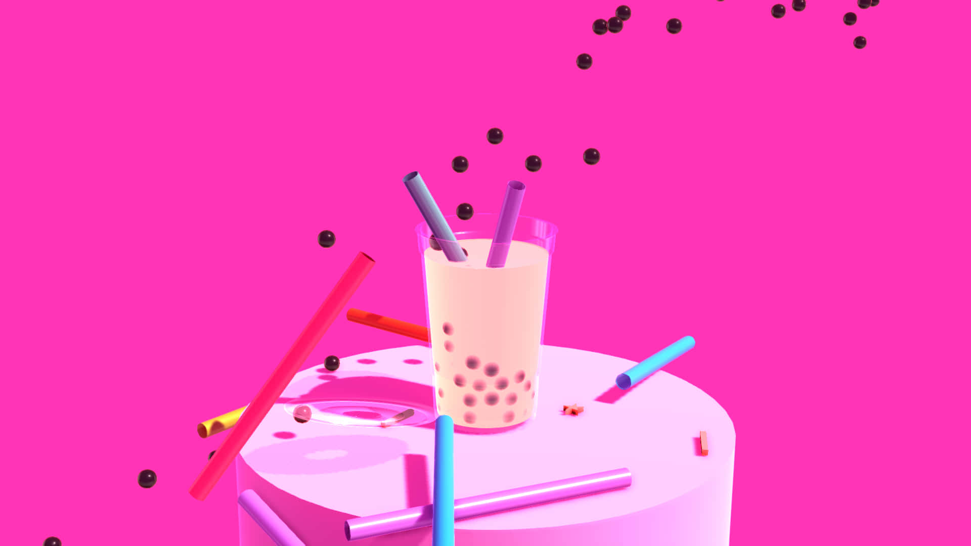 a pink cup with a straw and bubble tea Wallpaper