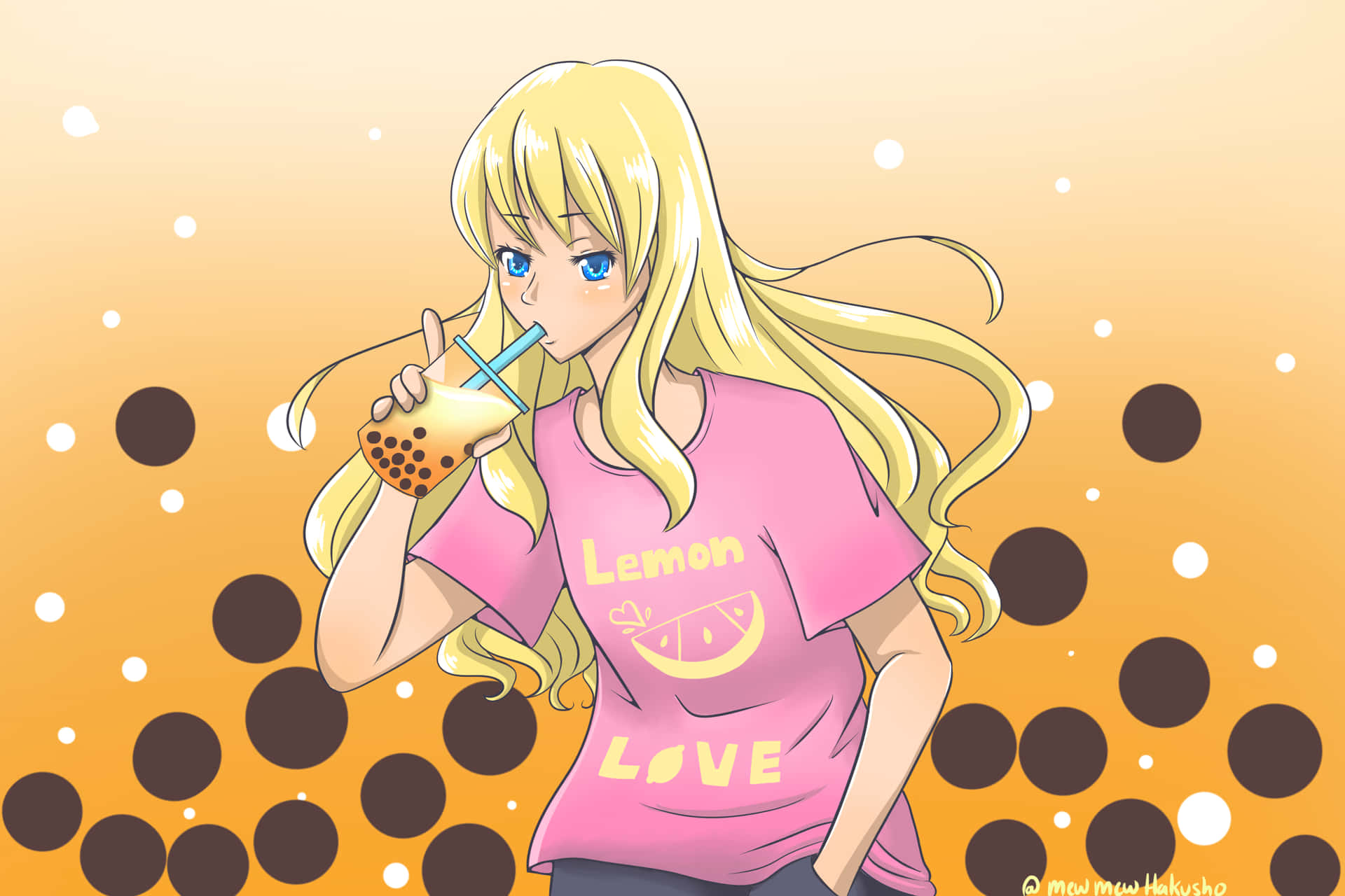 A Girl Drinking A Lemonade With Polka Dots Wallpaper