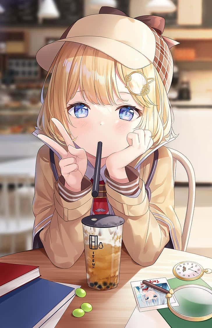 Disfrutade Una Bebida Colorida Con Bubble Tea Anime. Fondo de pantalla