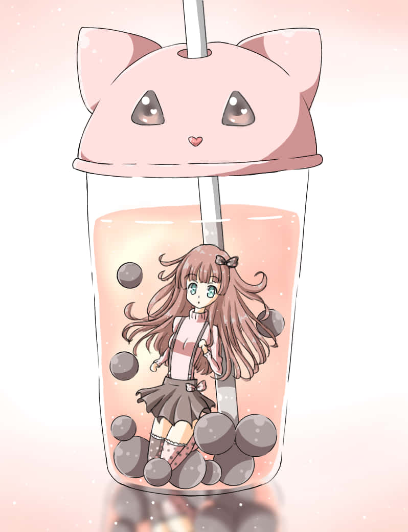 Goditiil Delizioso Gusto Del Bubble Tea Anime Con Un Tocco Divertente Sfondo