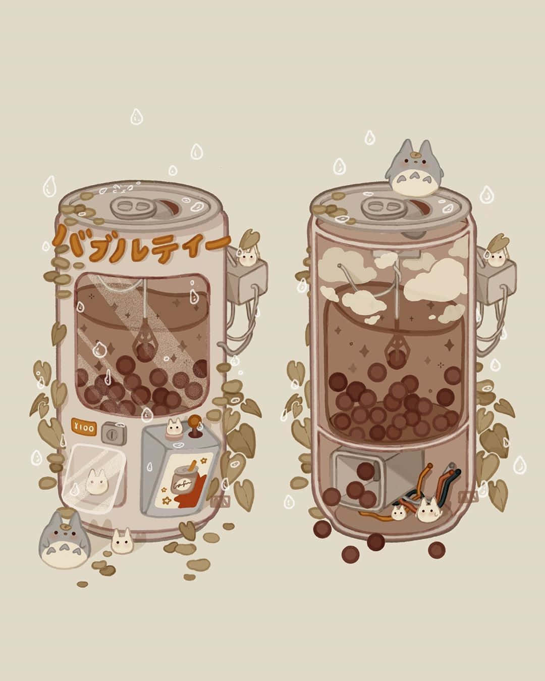 Tvåkaffemaskiner Med En Katt Inuti Wallpaper
