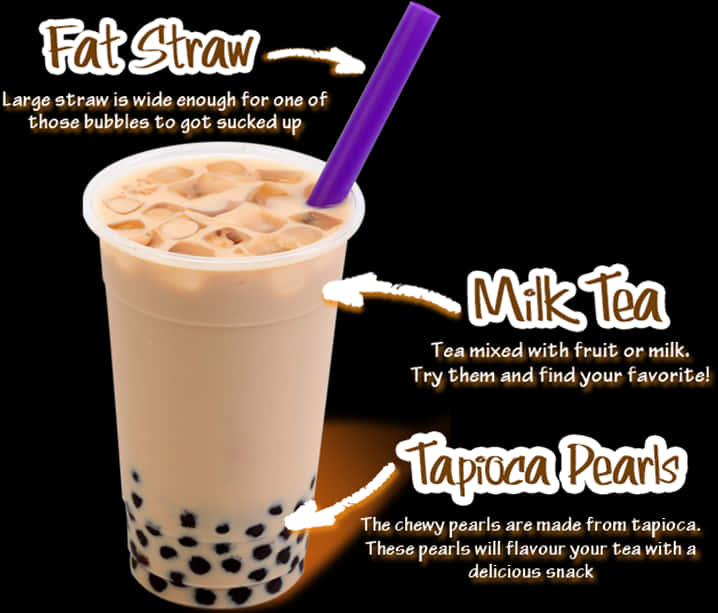 Bubble Teawith Tapioca Pearlsand Fat Straw PNG