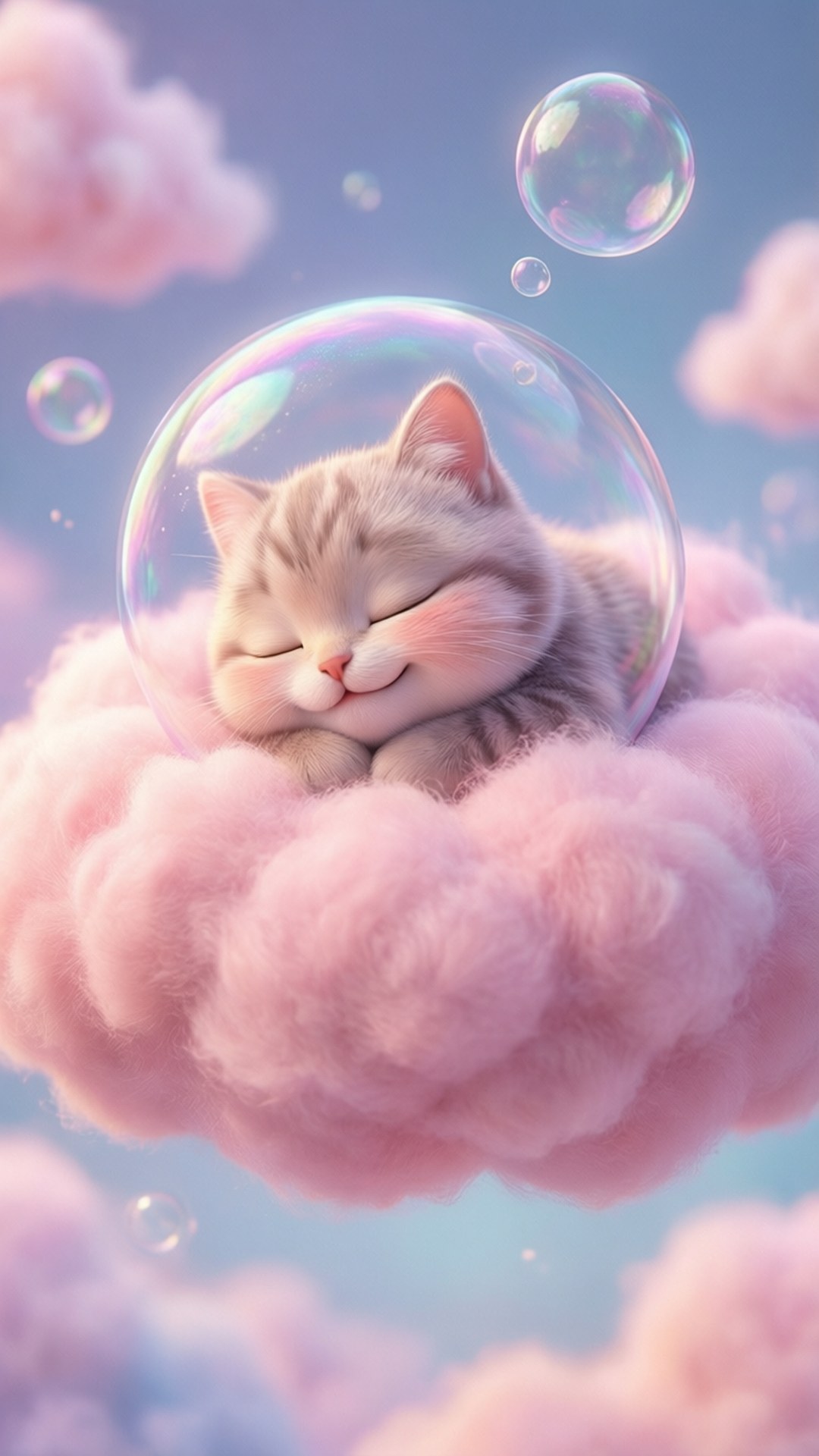 Süße und ruhige Bubbles, die auf einer flauschigen Wolke in Pastelltönen schläft