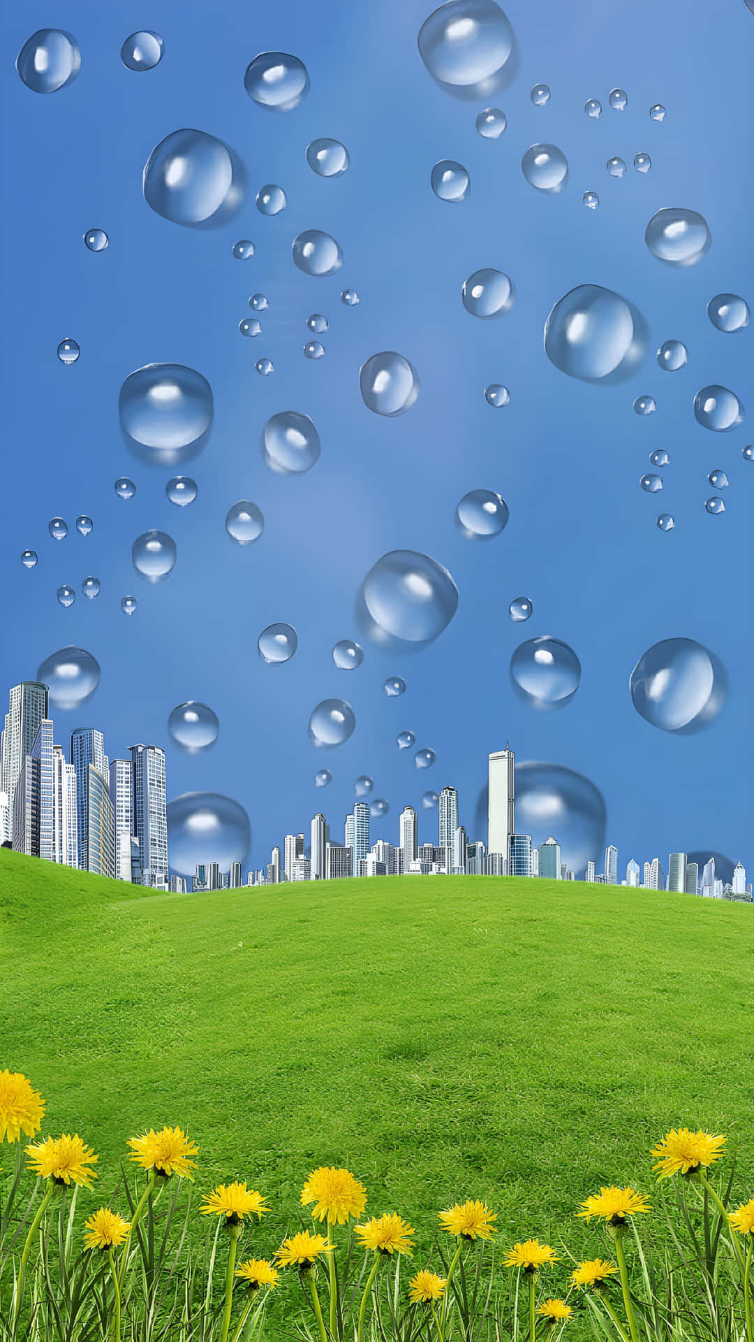 Bubbles Over Cityscape Skyline Wallpaper