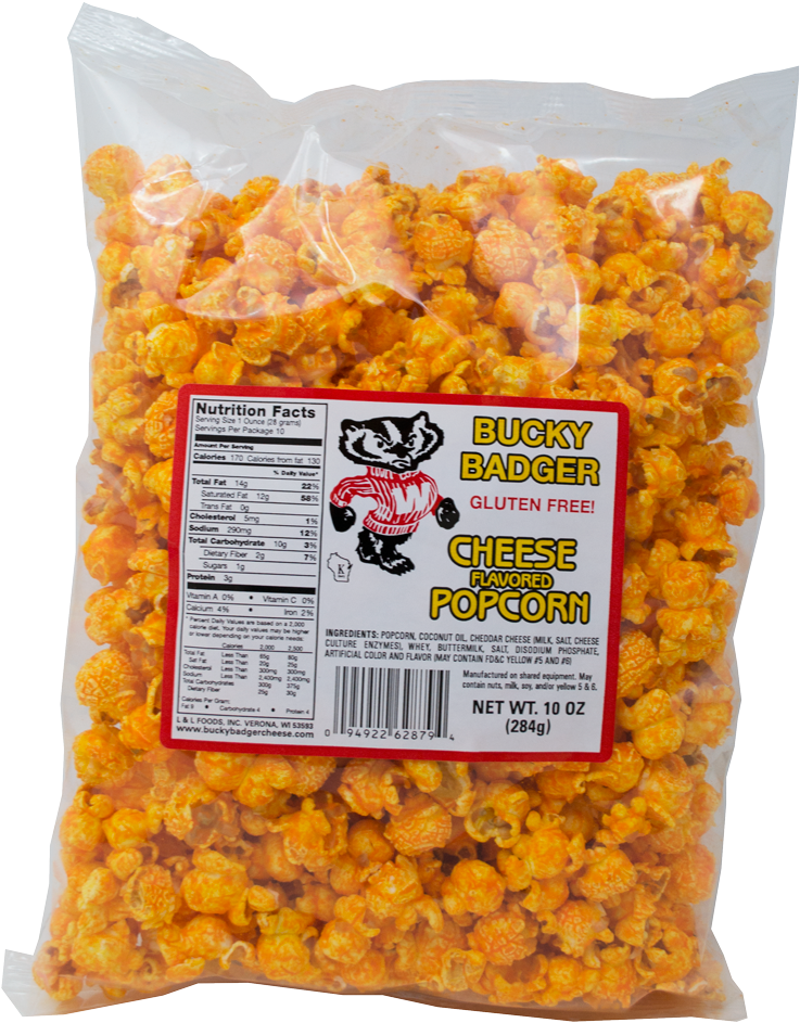 Bucky Badger Cheese Popcorn Bag PNG