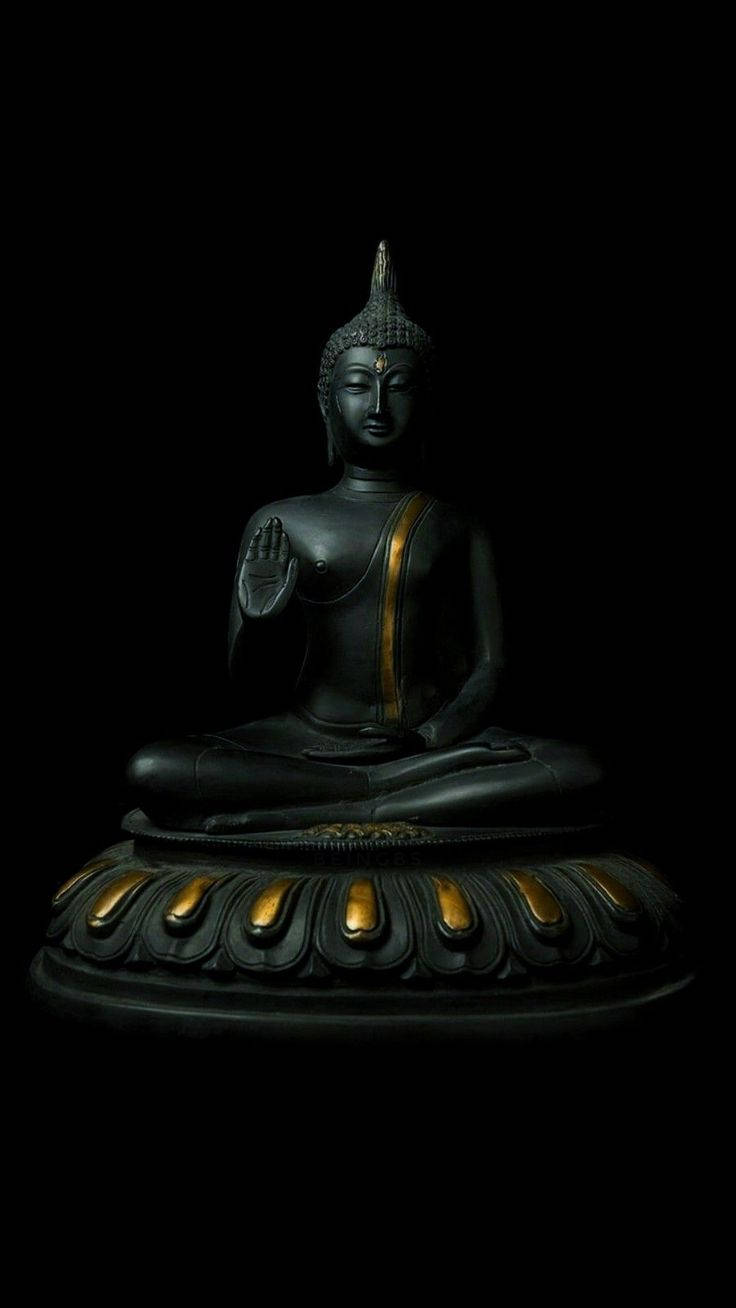 Buddha 3d Sort Statue Med Guld Wallpaper