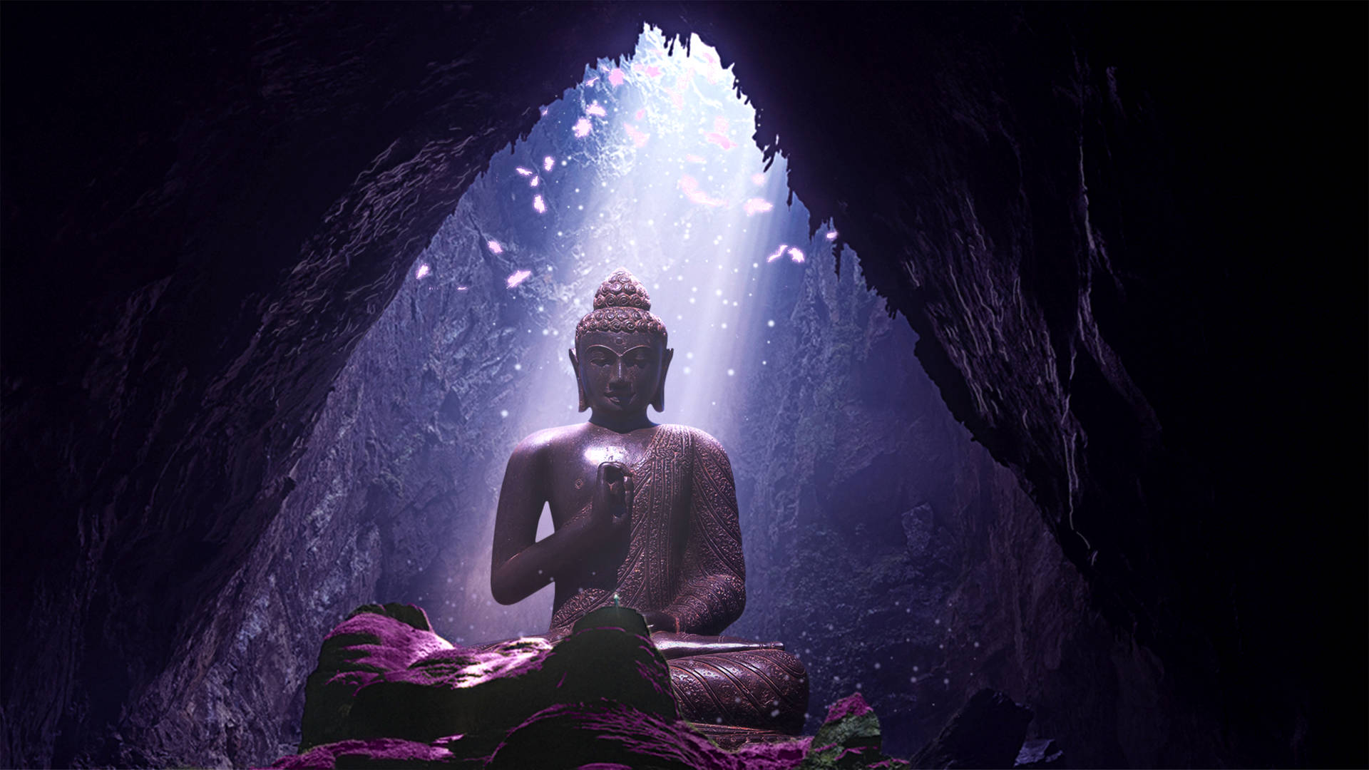 Buddha 3d Statue Inside A Cave