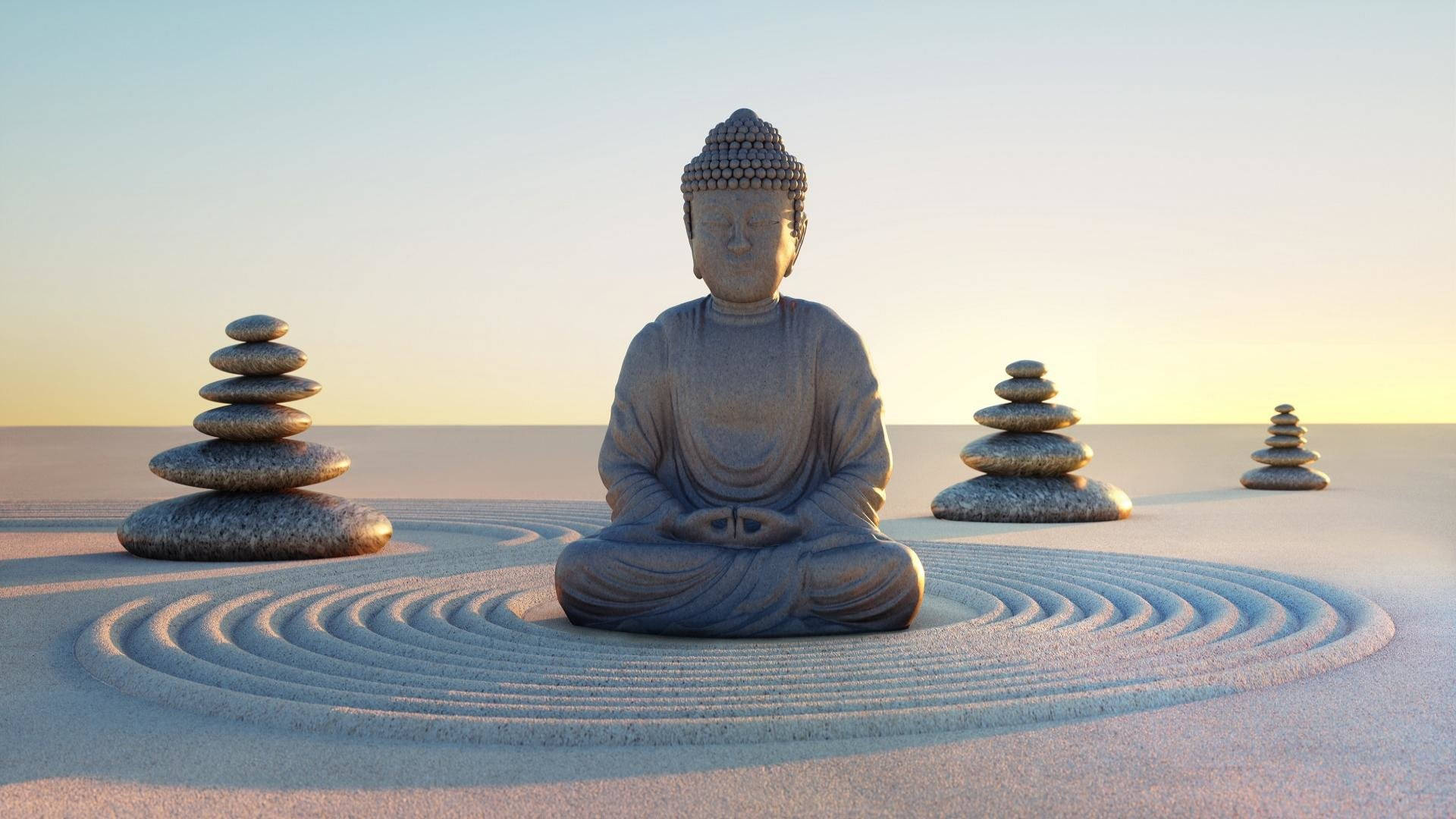 Buddha 3d With Pebble Stones Wallpaper