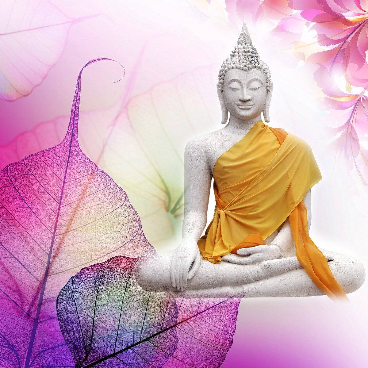 Buddha 3d With Pink Leaves Wallpaper