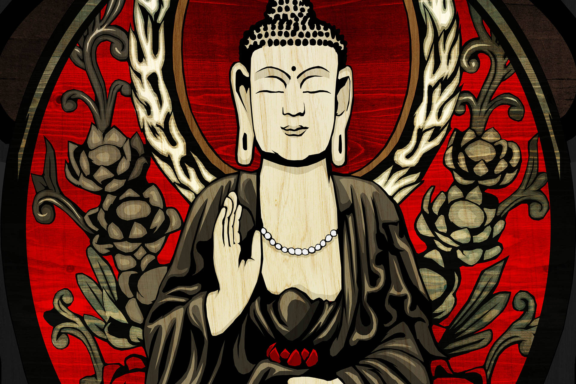 Buddhaskrivbordsbakgrund På Röd Abstrakt Bakgrund. Wallpaper