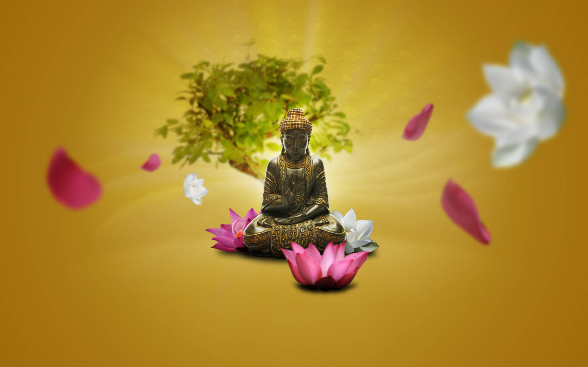 Buddha Desktop In Yellow Gradient Backdrop Wallpaper