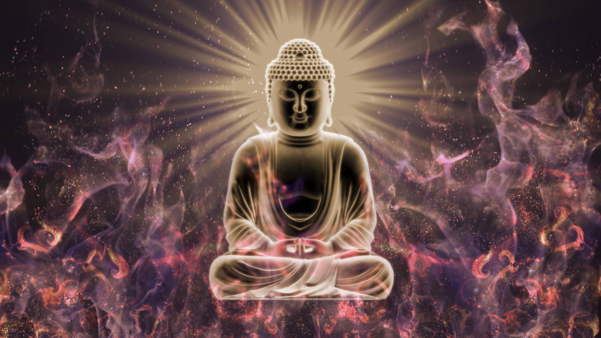 Buddhaschreibtischhintergrund Mit Violetten Flammen Wallpaper