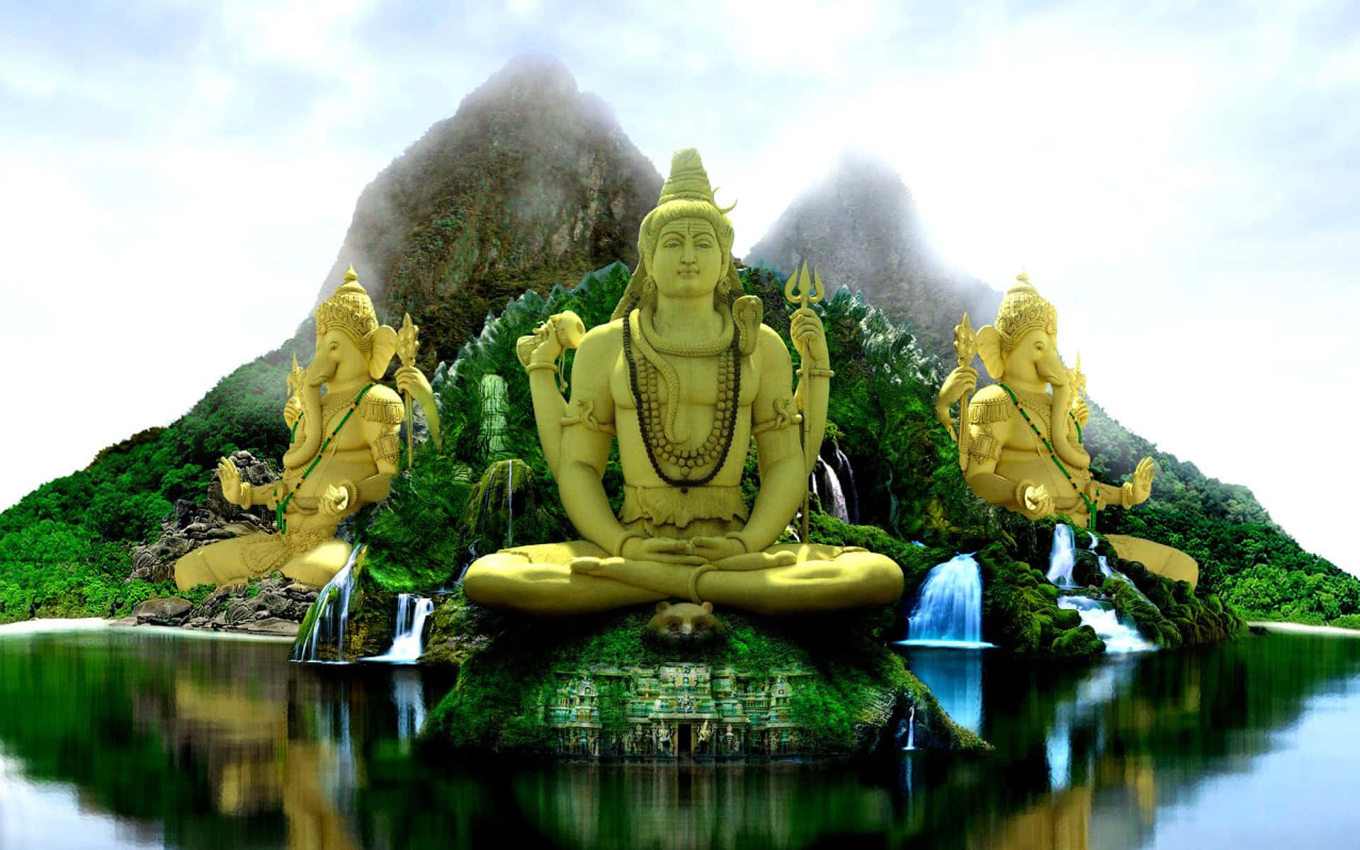 Enbuddha Statue I En Lotusblomst, Oplyst Af Månelys