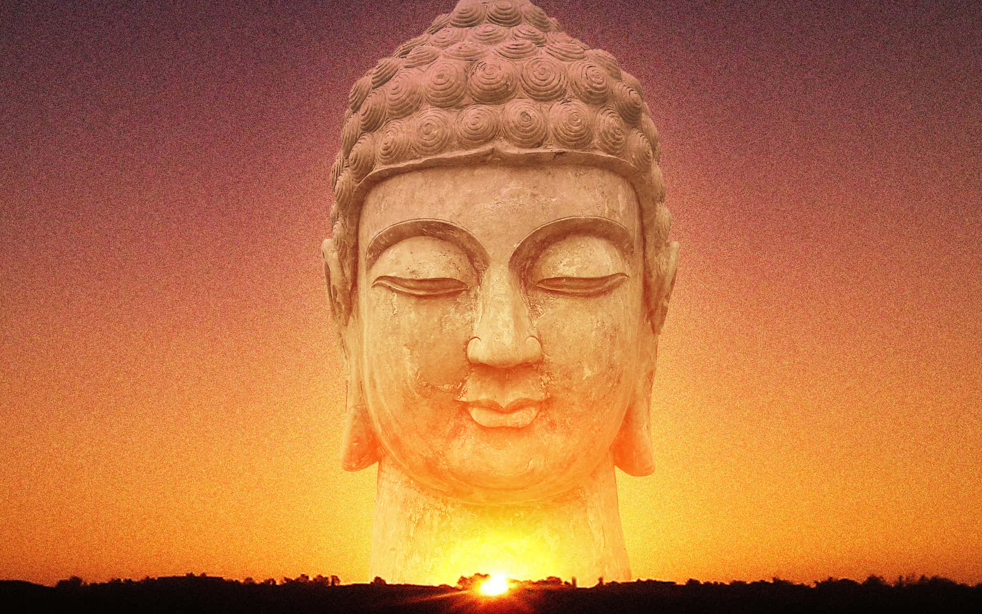 Einebuddha-statue Wird Bei Sonnenuntergang Gezeigt.