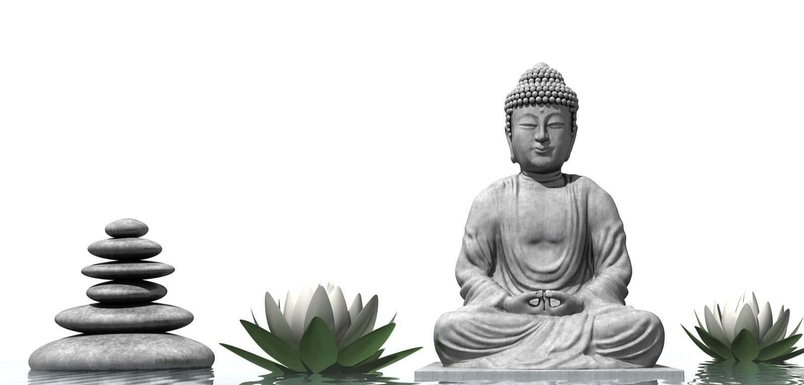A Buddha Statue And Water Lilies