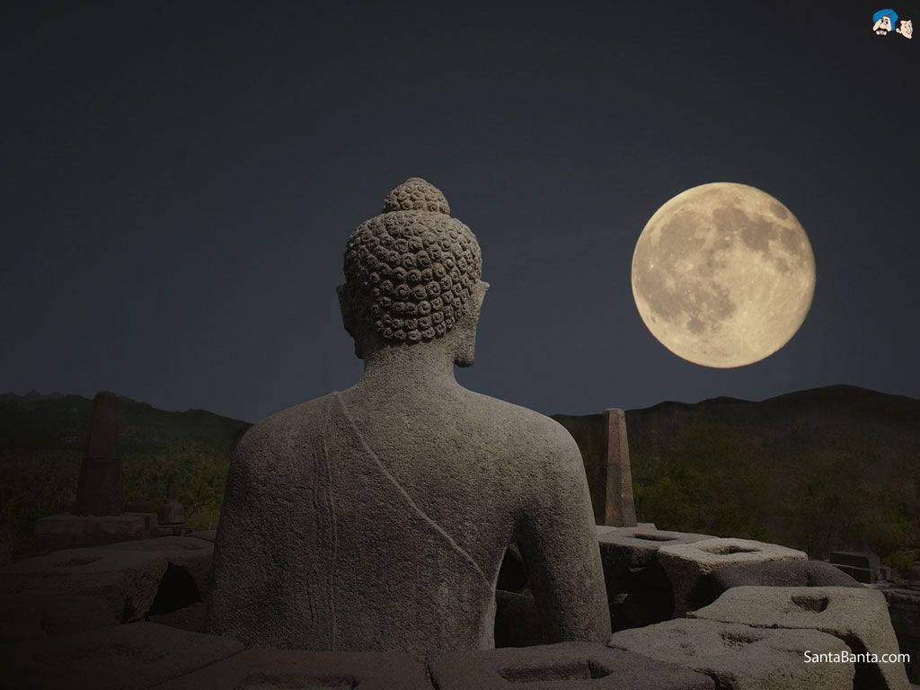 Statua Di Buddha Sotto La Luna Sfondo