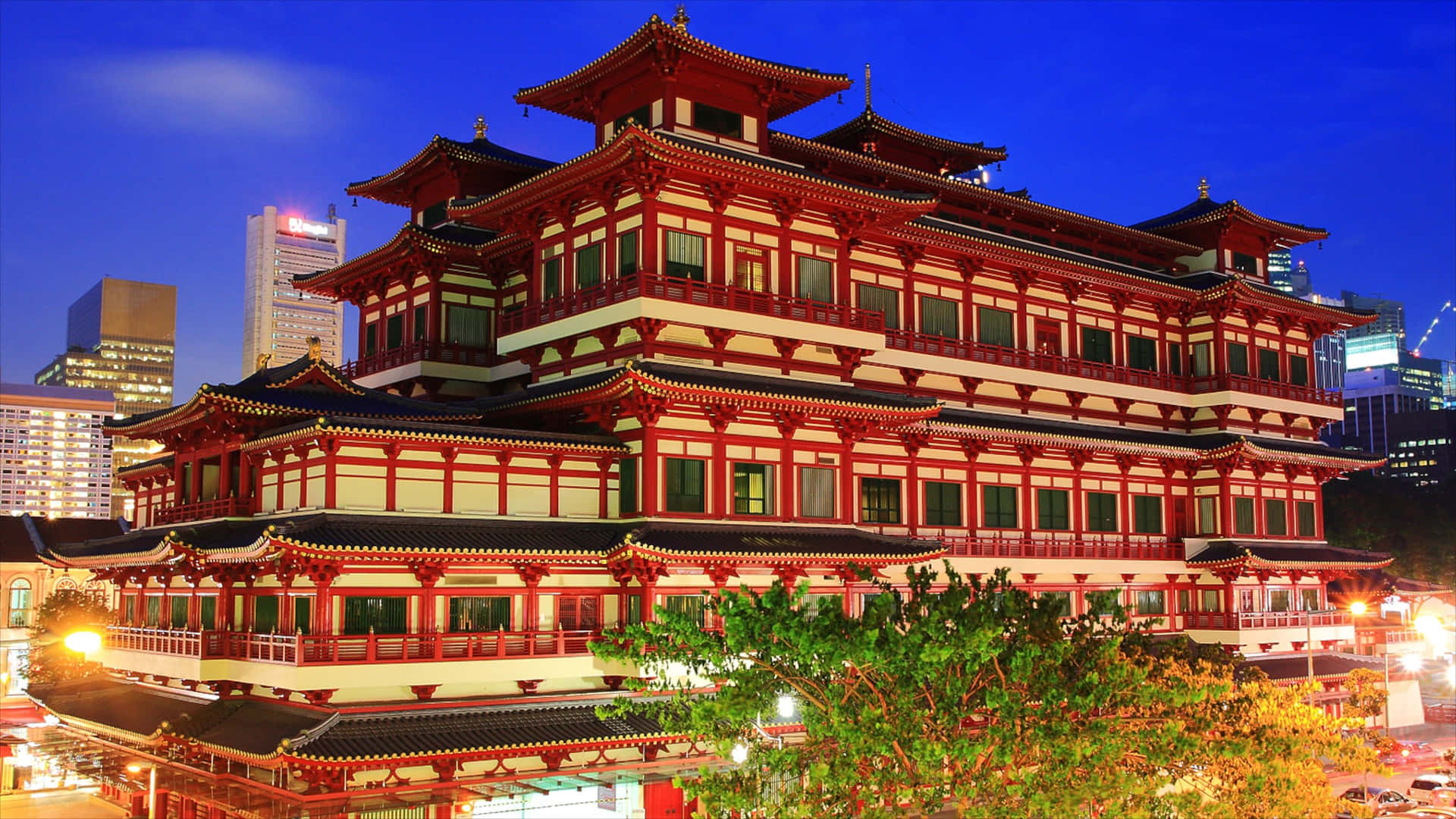 Buddha Tooth Relic Temple Singapore Night Wallpaper