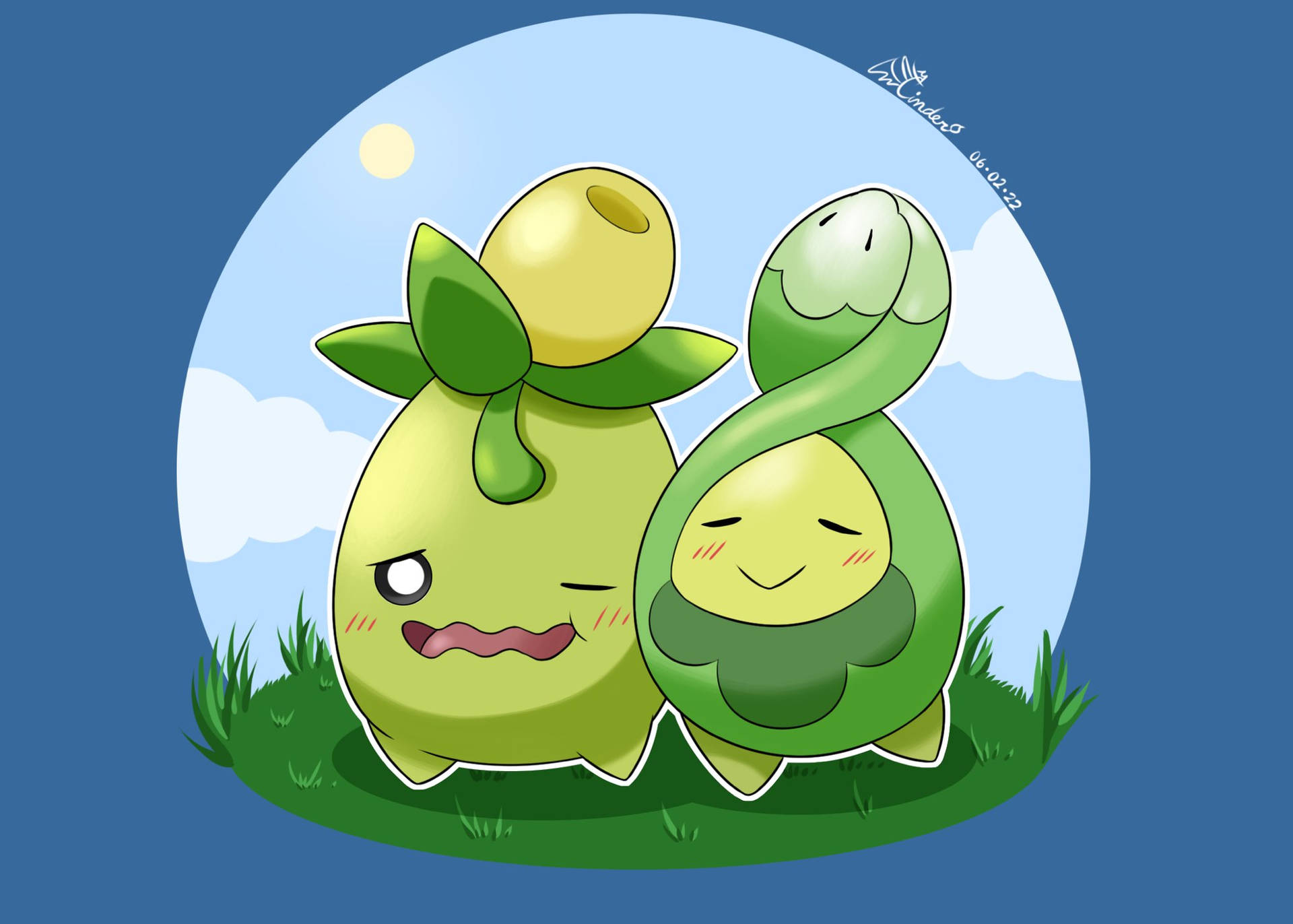Budew And Smoliv On Grass Field Wallpaper