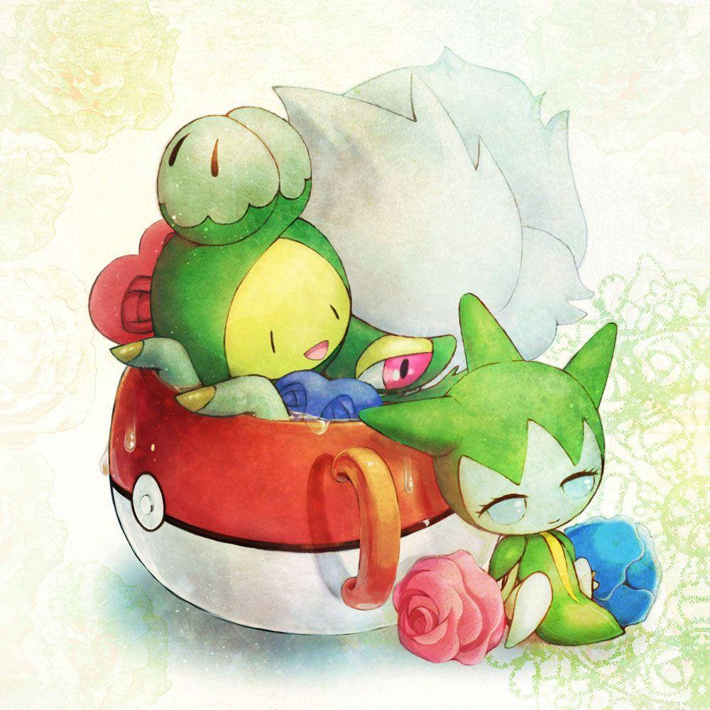Budew Hanging Out With Roserade And Roselia Wallpaper