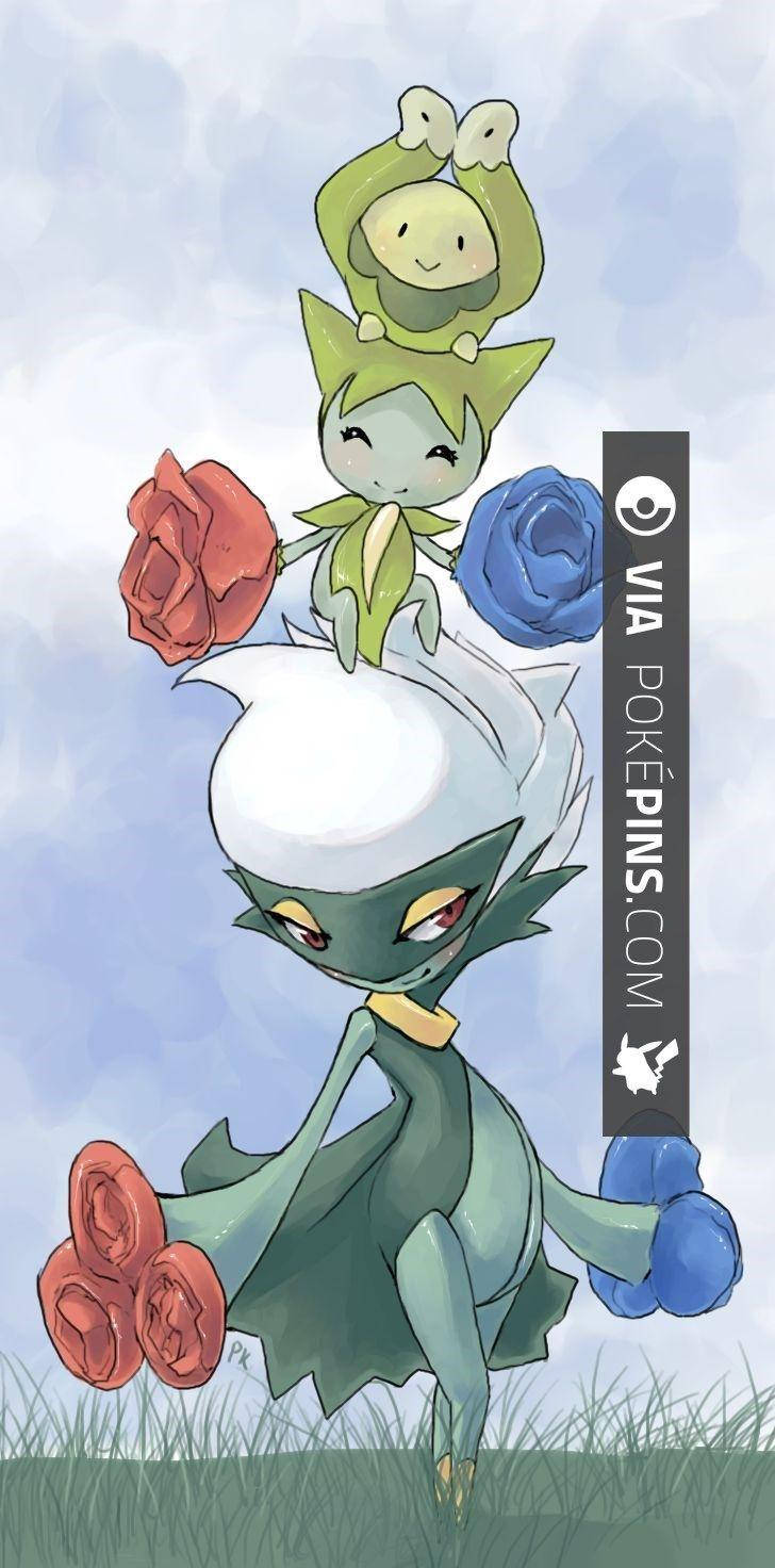 Budew On Top Of Roselia And Roserade Wallpaper