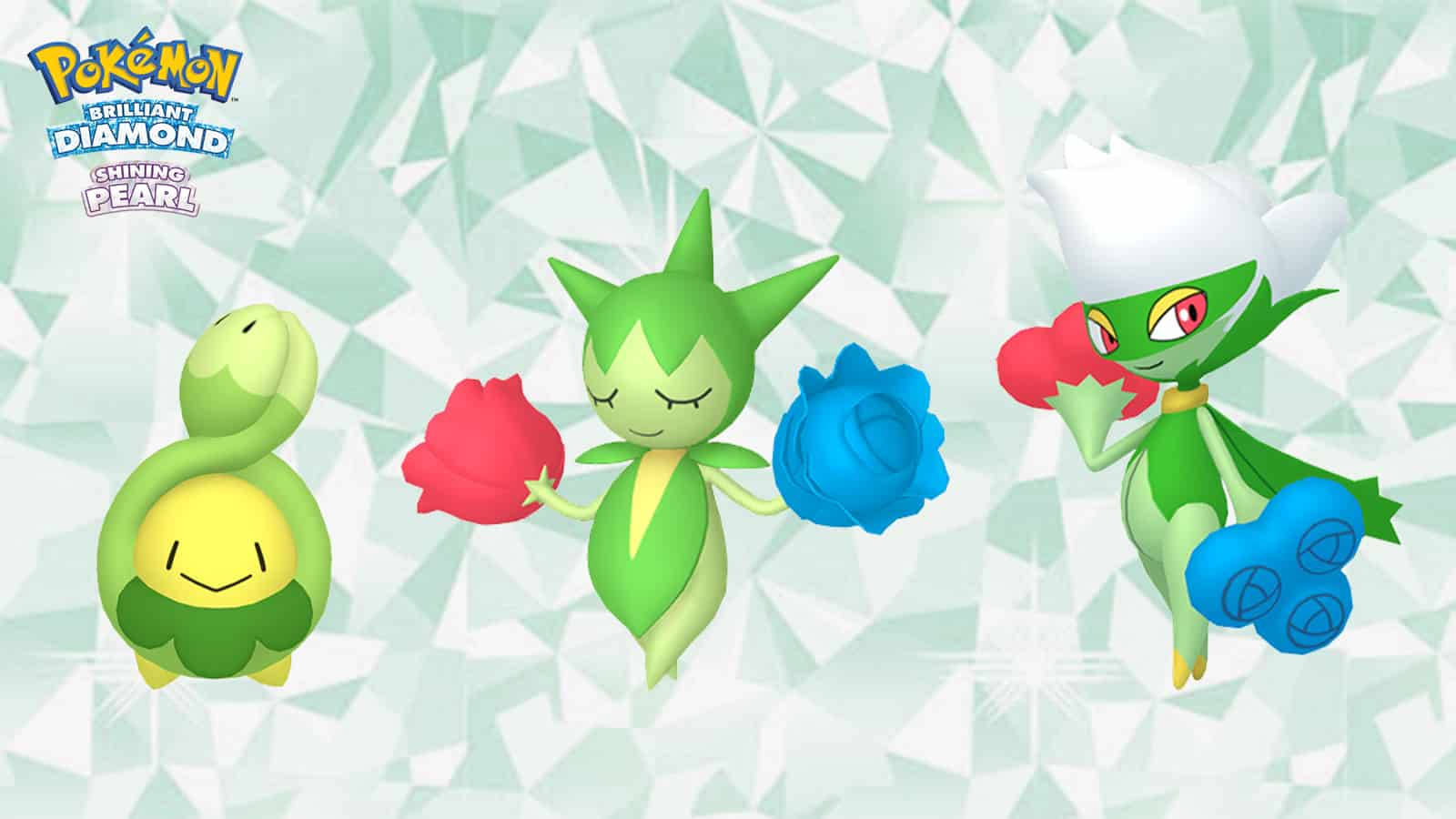 Budew, Roselia, And Roserade In Crystal Background Wallpaper