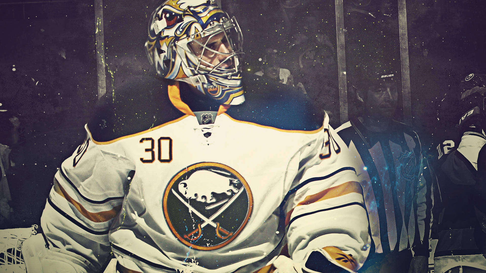 Caption: Buffalo Sabres Star Player, Ryan Miller in action on the ice. Wallpaper