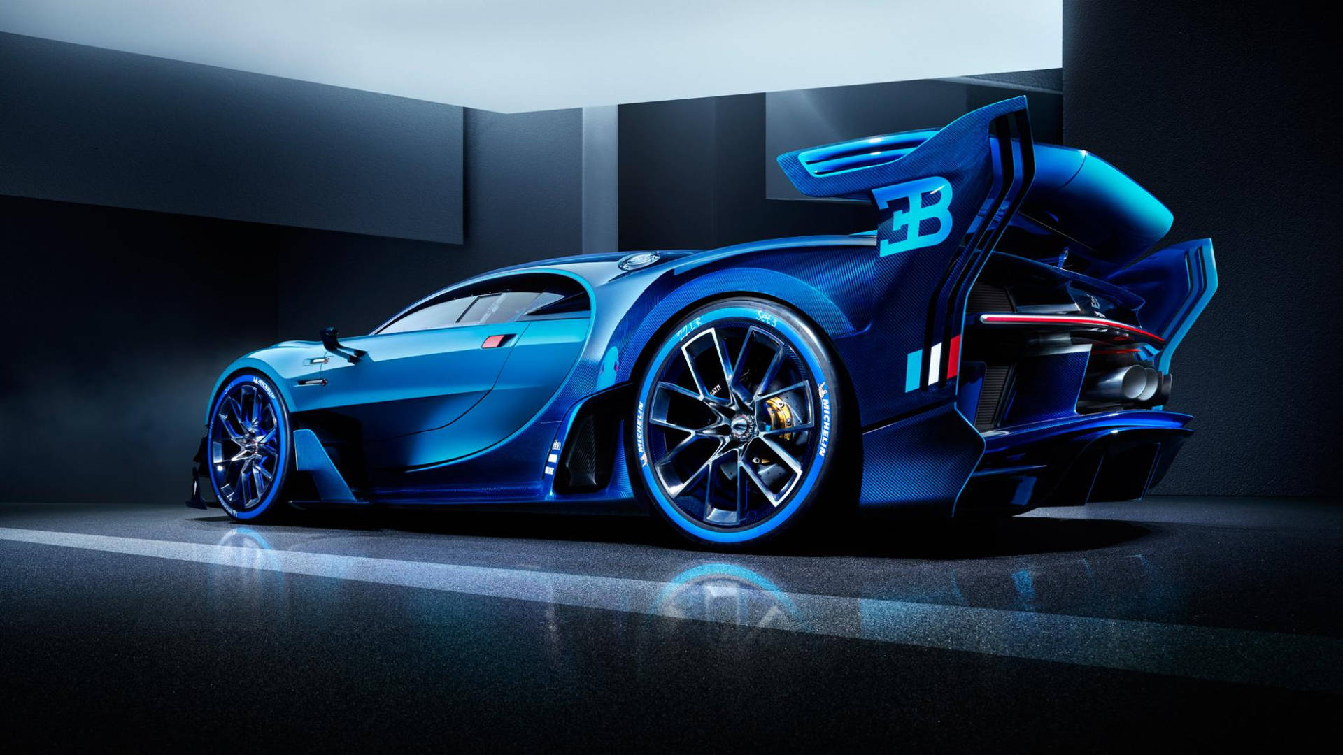 Bugatti3b Blå Sportbil (computer Eller Mobilskärmsbakgrund) Wallpaper