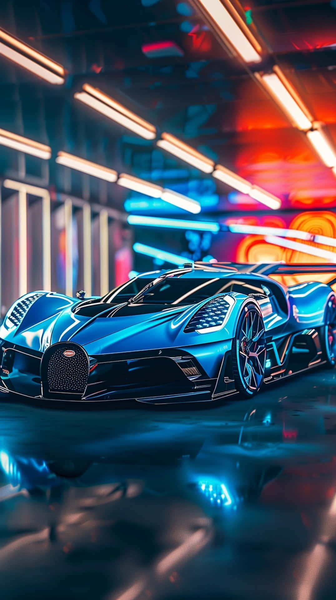 Bugatti Bolide Neon Lights Showcase Wallpaper
