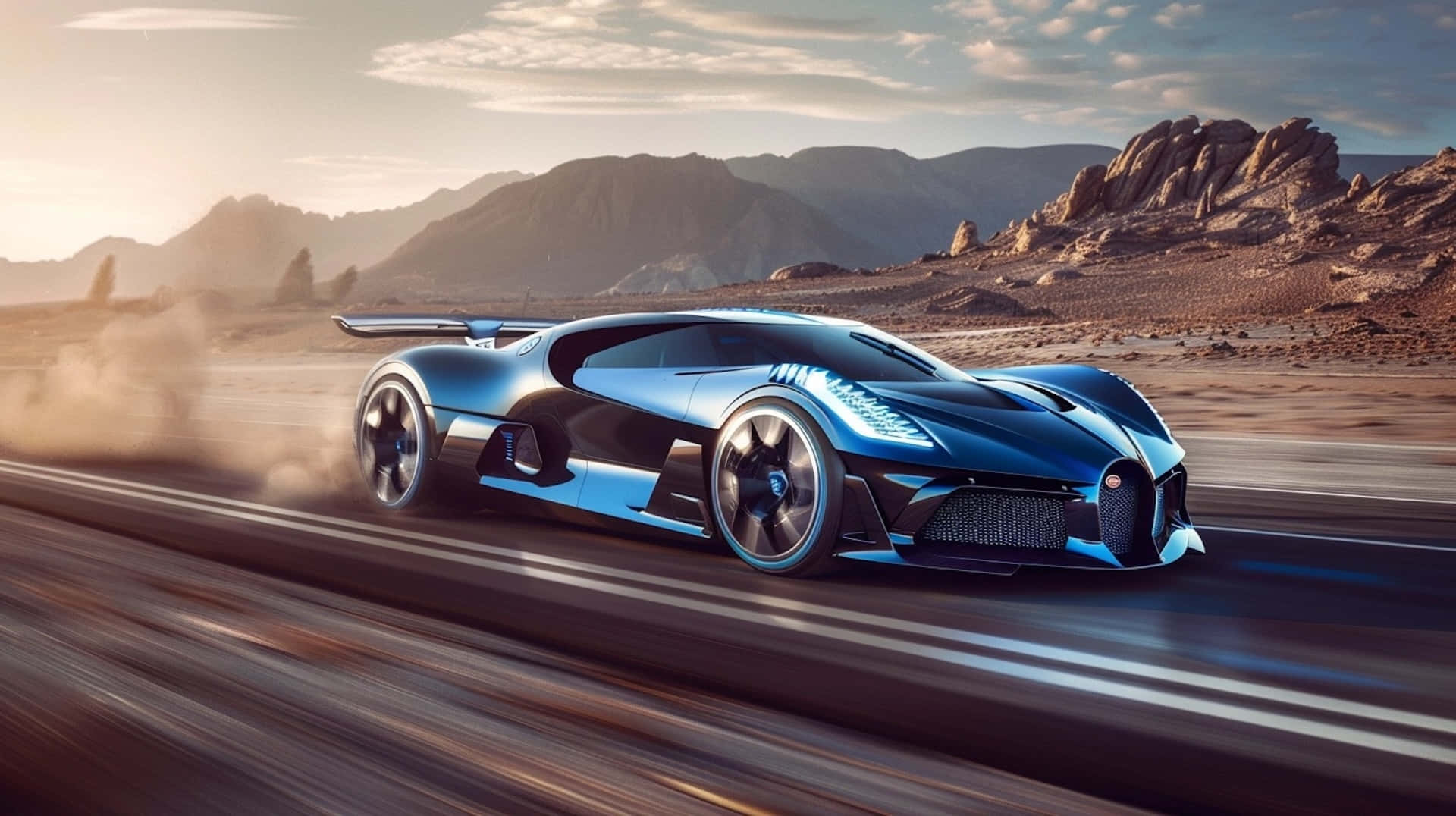 Bugatti Bolide Speeding Desert Road Wallpaper