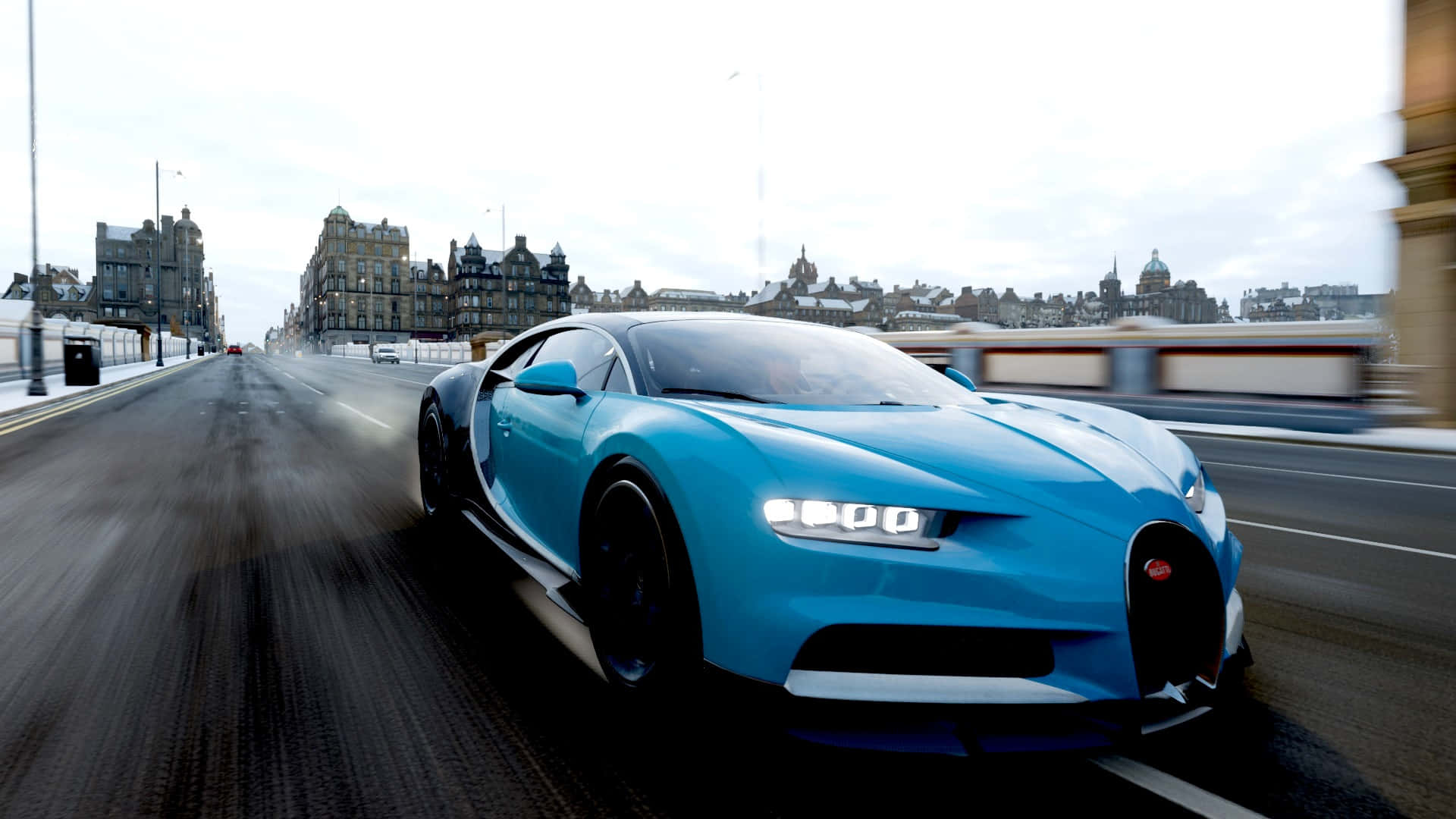 Sleek Bugatti Chiron Cruising on the Road Wallpaper