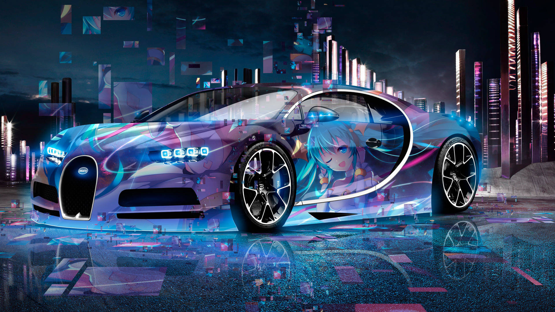 Download Bugatti Chiron Anime Car Wallpaper 