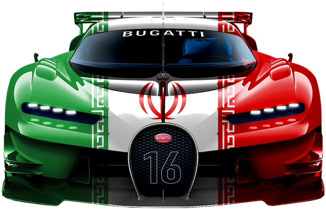 Bugatti Race Car Iranian Flag Design PNG