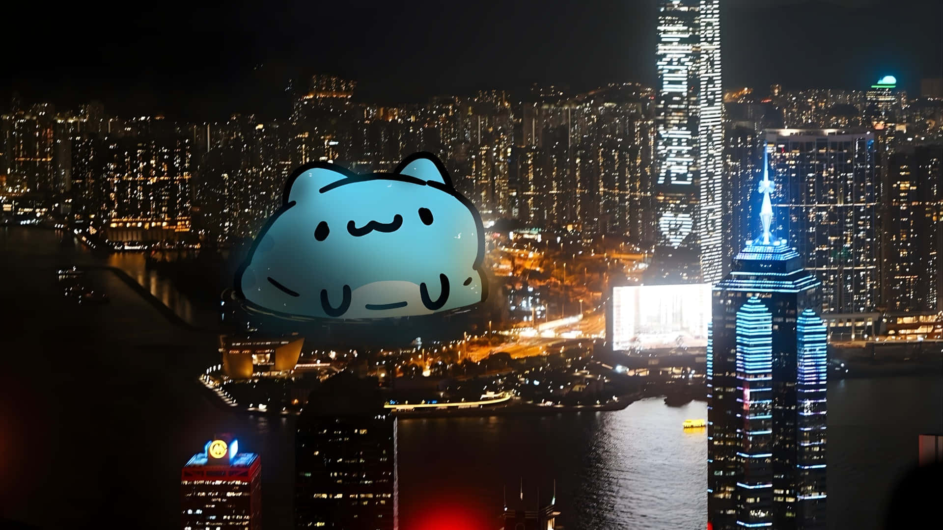 Bugcat Capoo Night Cityscape Wallpaper