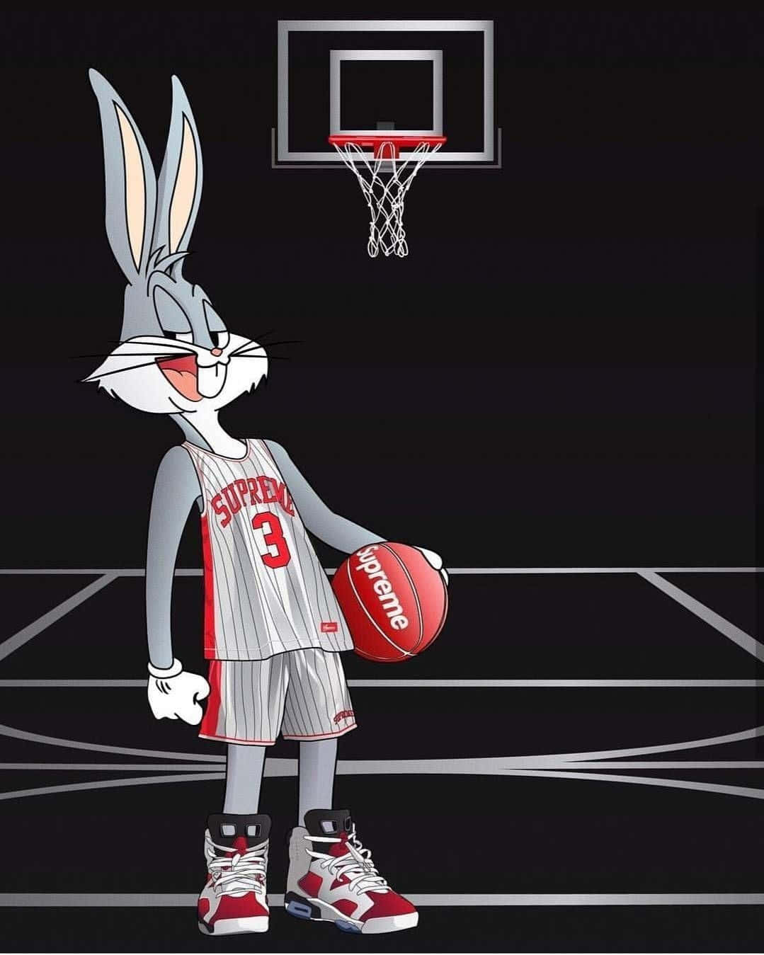 En tegneseriekanin, der holder en basketball bold Wallpaper