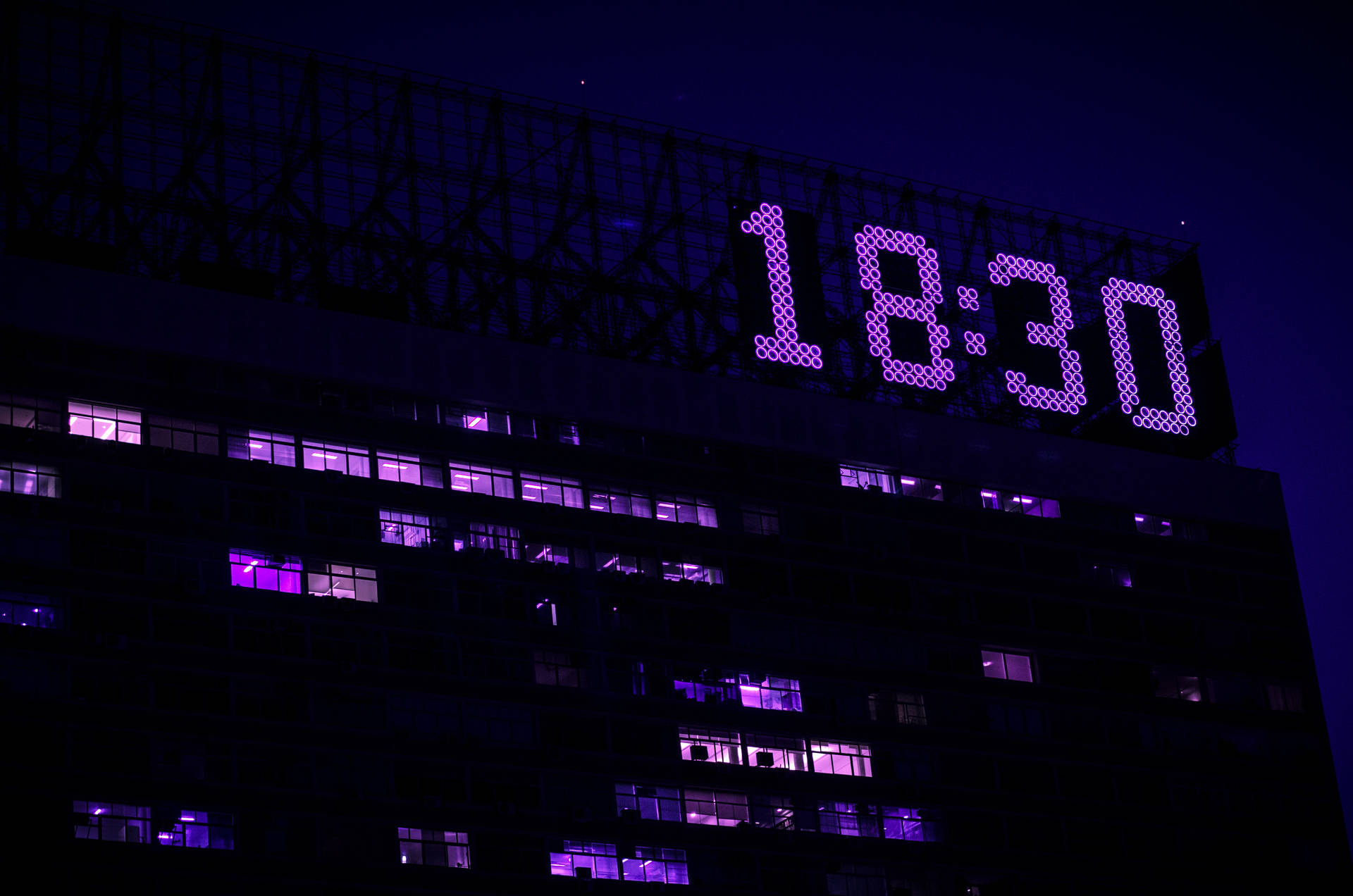 Building Clock Neon Purple Iphone Wallpaper