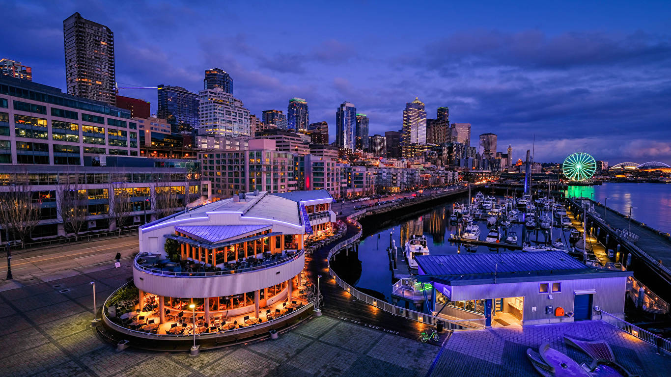 Bygninger og havn i Seattle Wallpaper