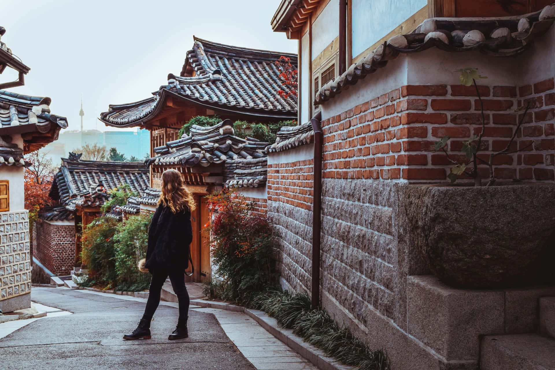 Bukchon Hanok Dorp Wandelpad Achtergrond