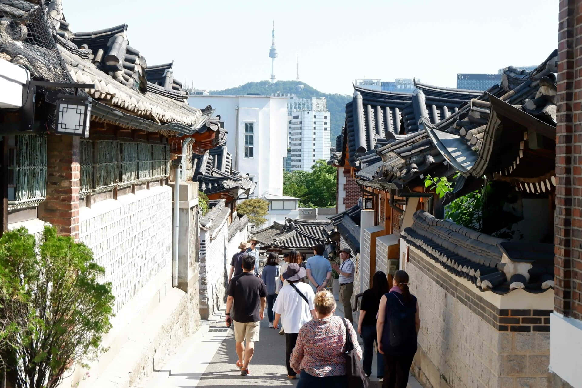 Bukchon Hanok Villagewith Seoul Tower View Wallpaper