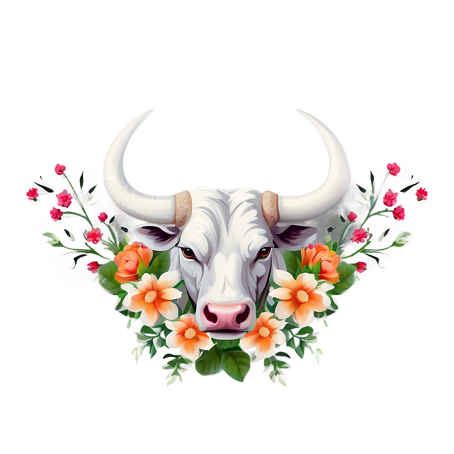 Bull Head With Flowers Png 06132024 PNG