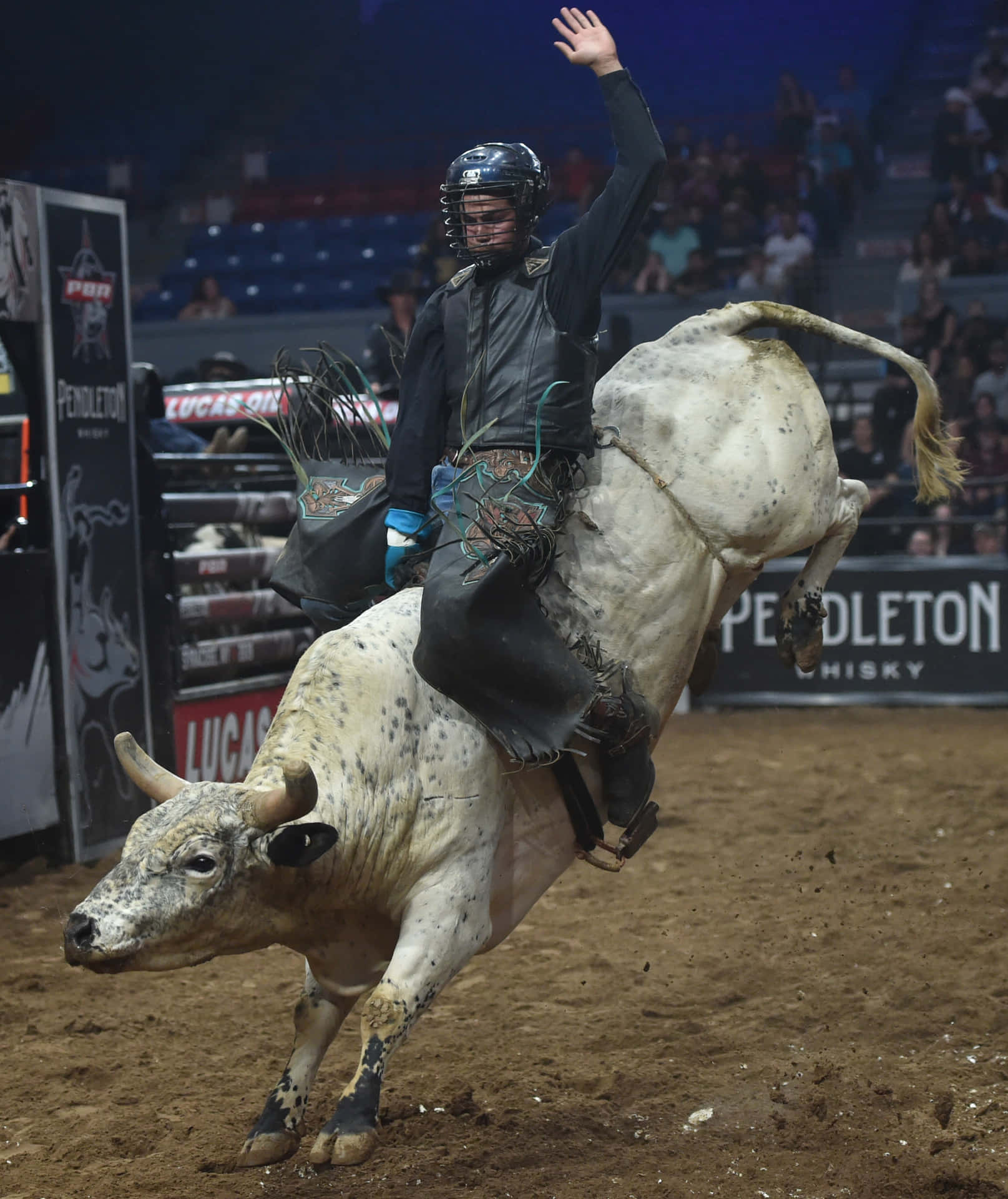 "Cowboy Launches Into Action During Bull Riding Competition"