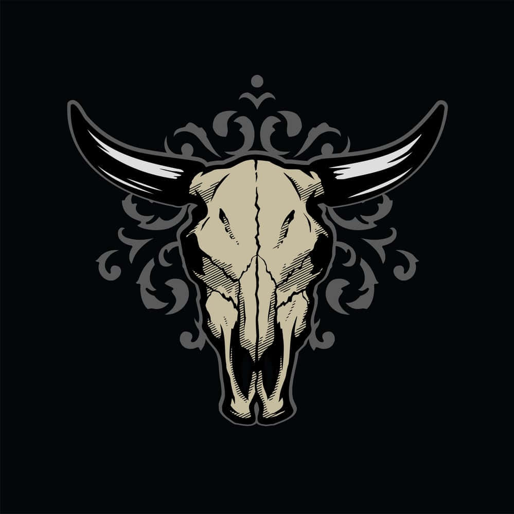 A Bull Skull With Horns On A Black Background Wallpaper