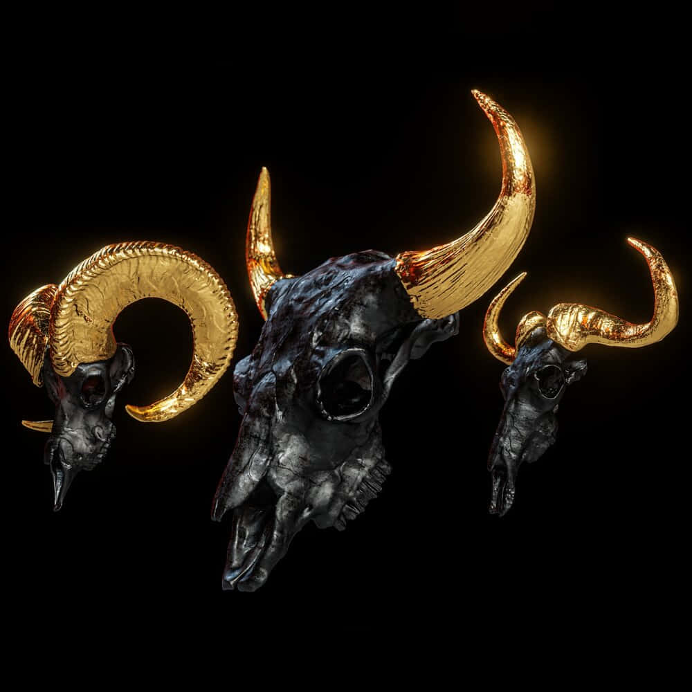 Bull Skull With Golden Horns Wallpaper