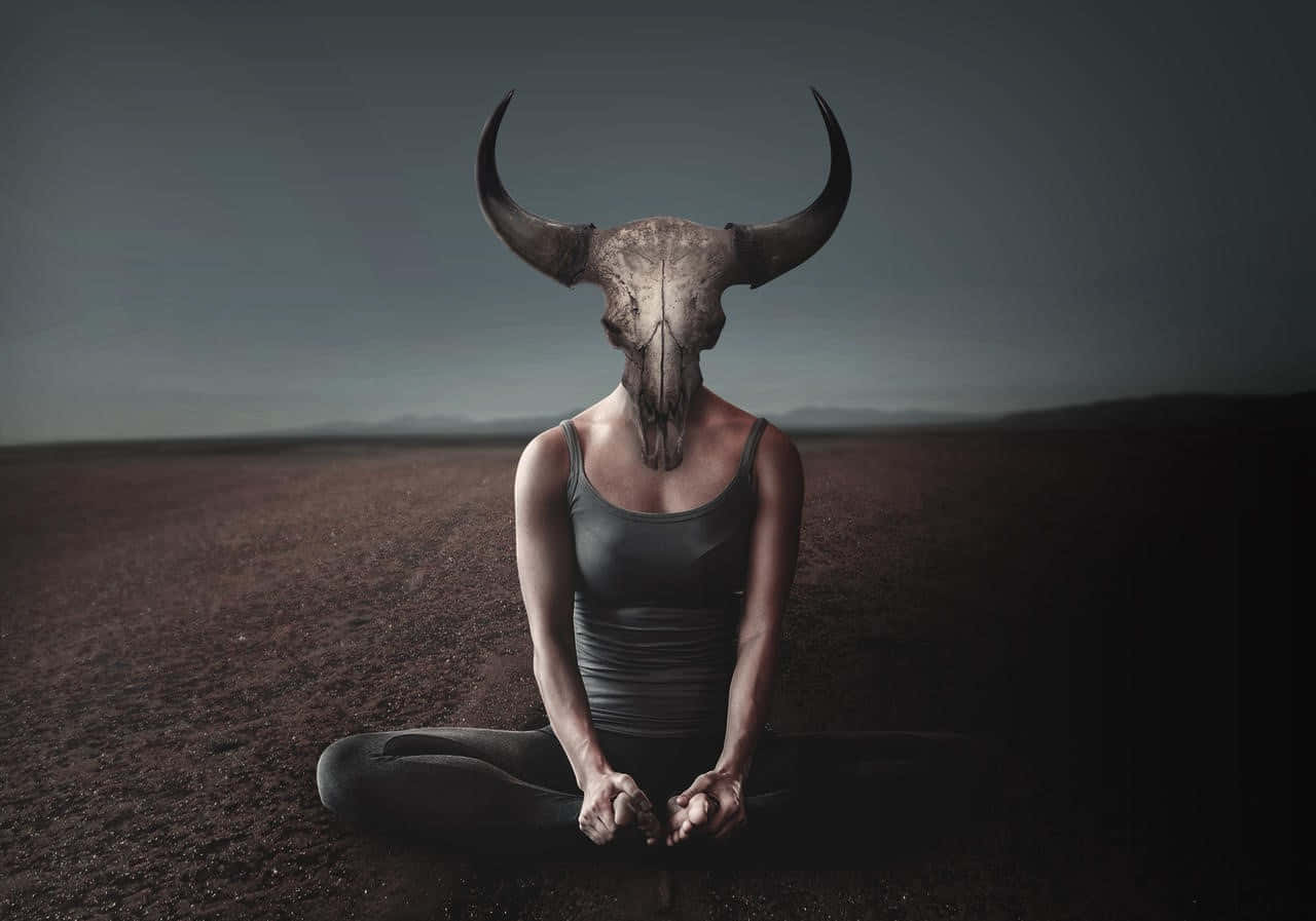Woman With Bull Skull As Head Wallpaper