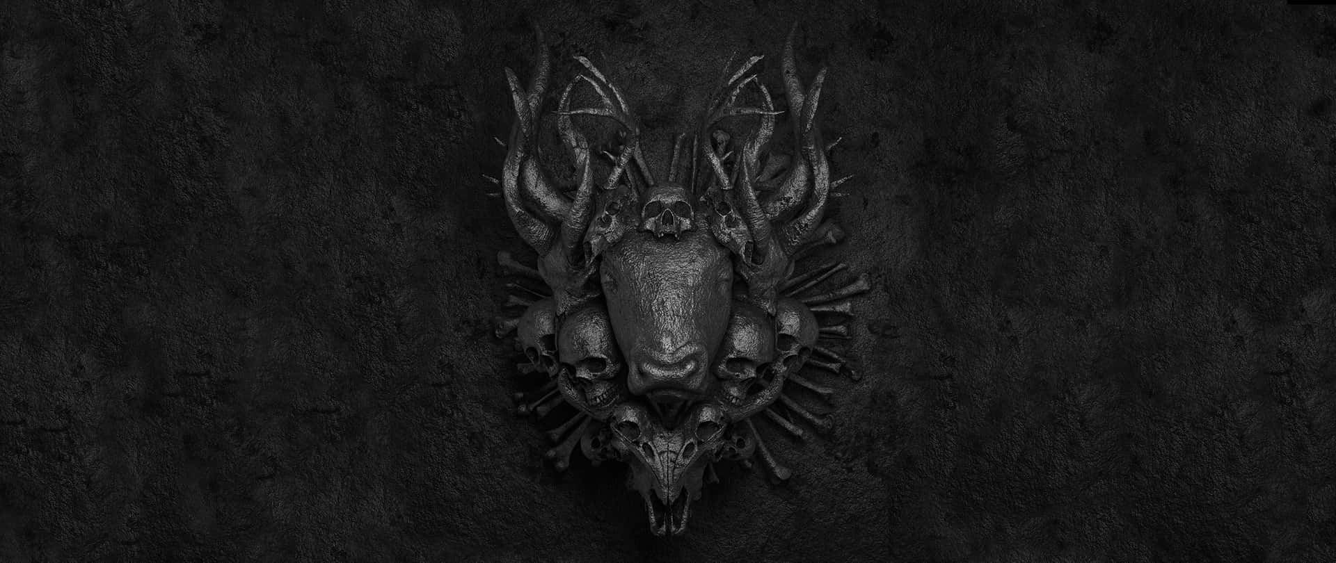 A Black And White Image Of A Skull On A Wall Wallpaper