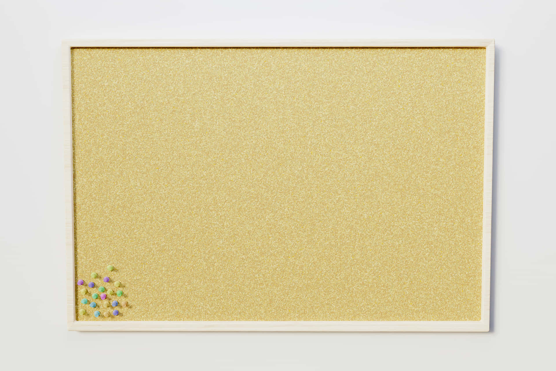 A Gold Cork Board With A White Frame And A Few Small Flowers
